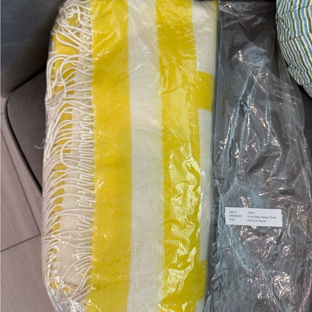 Jonathan Adler Yellow and White Geometric Throw in Baby Alpaca - Picture 2 of 3